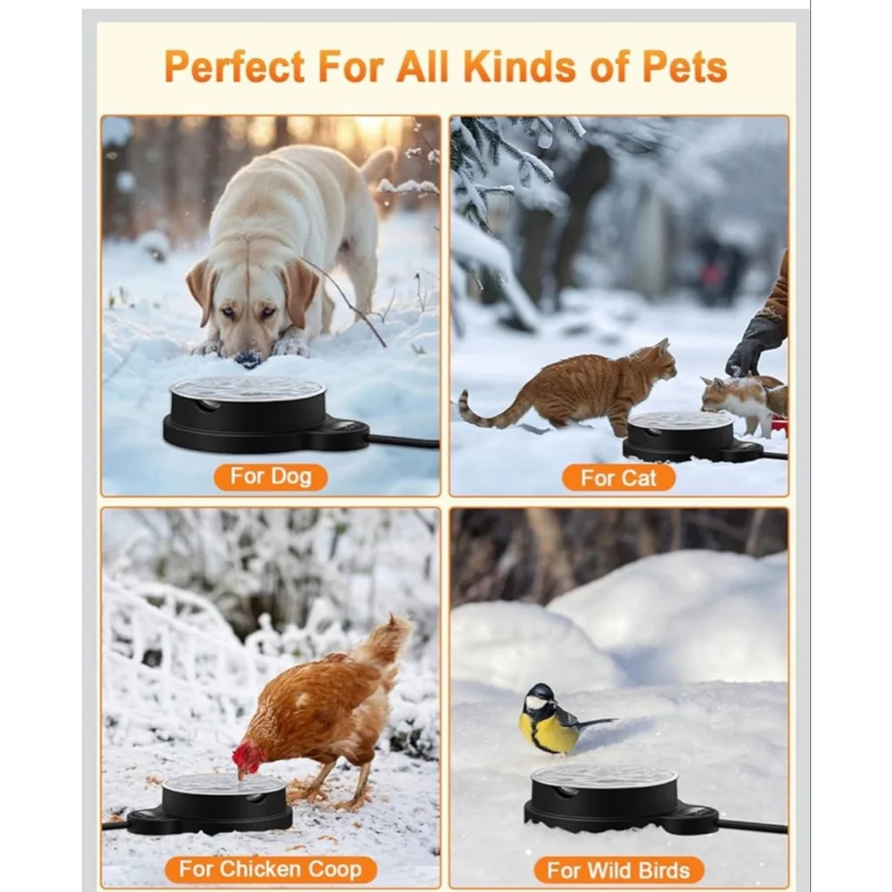 NEW Heated Water Bowl Dog & Cat, 3 Temp Settings 12H Timer Outdoor BPA 50 oz